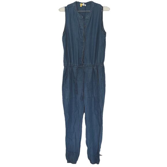 Splendid Womens Brook Blue Tie Front Sleeveless Jogger Jumpsuit XS - Picture 1 of 7